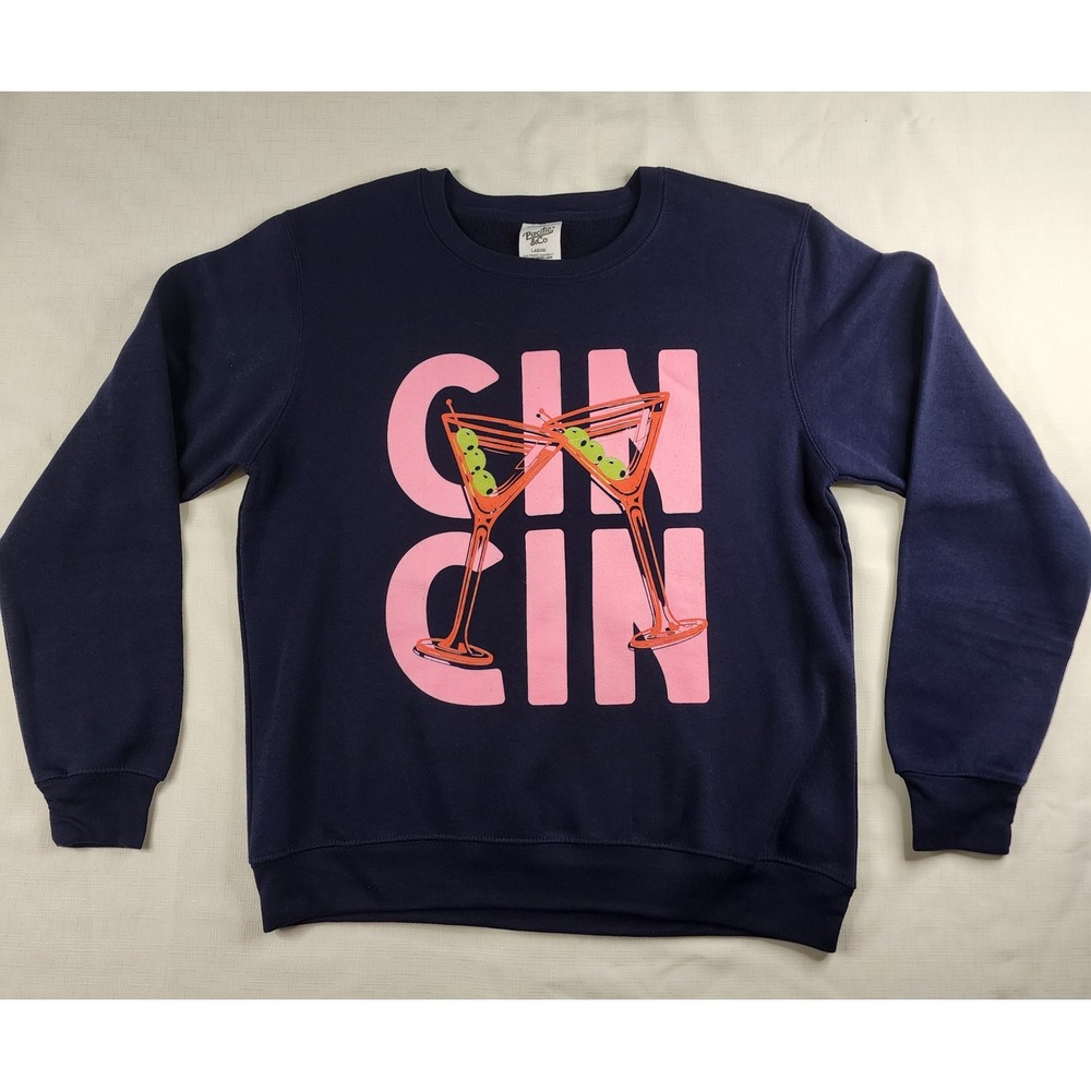 Pacific & Co Cin Cin Martini Graphic Sweatshirt Navy Blue Crewneck Large